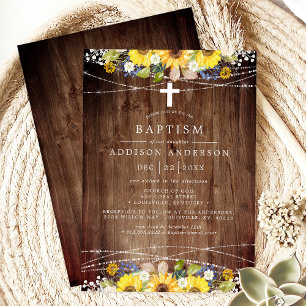 Invitation Lumières de Chaîne de Tournesol Rustique Croix de