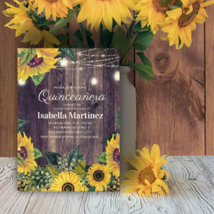 Invitation Lumières de Chaîne de Tournesol Rustique Quinceañe