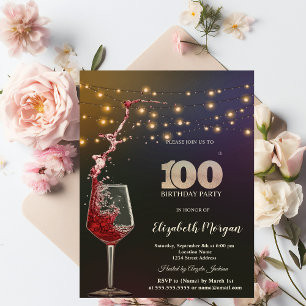 Invitation Lumières de chaîne de vin rouge pour fête d'annive
