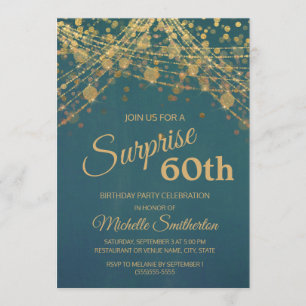 Invitation Lumières de chaîne dorées sarcelle Bokeh 60e anniv