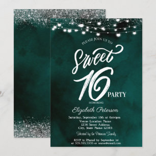 Invitation Lumières de Chaîne Élégantes Confettis Vert Douce 