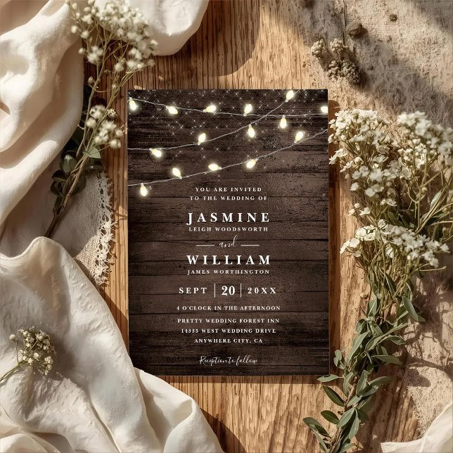 Invitation Lumières de Chaîne en Bois Mariage Code QR Campagn (Créateur téléchargé)