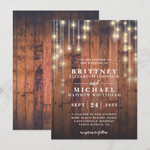Invitation Lumières de Chaîne en Bois Rustique Mariage