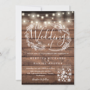 Invitation Lumières de Chaîne en Bois Rustique Mariage Bocaux