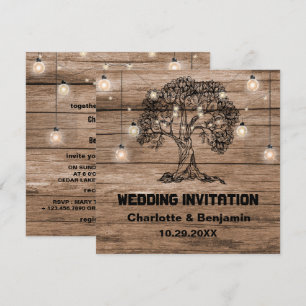 Invitation Lumières de Chaîne en Bois Rustique & Mariage d'Ar