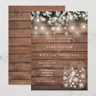 Invitation Lumières de Chaîne en Bois Rustique Mariage Pot en