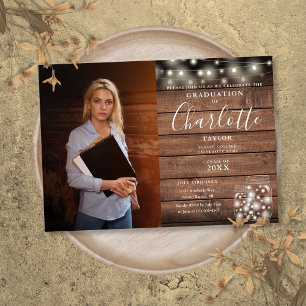 Invitation Lumières de Chaîne en Bois Rustique Photo Fête de 