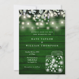 Invitation Lumières de Chaîne en Bois Vert Rustique Mariage P