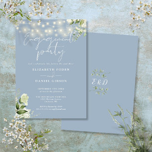 Invitation Lumières de Chaîne Florales Bleu Poussiéreux Fête