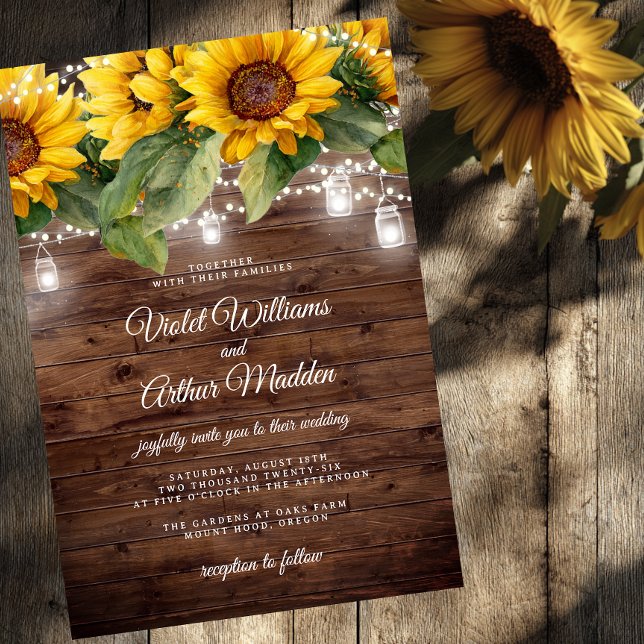 Invitation Lumières de Chaîne Florales de Tournesol Rustique  (Créateur téléchargé)