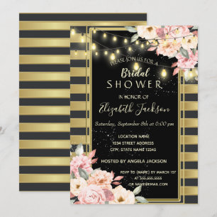 Invitation Lumières de chaîne florales, douche de mariée rayé