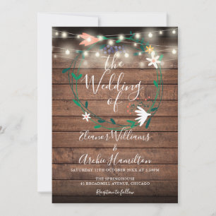 Invitation Lumières de Chaîne Florales Modernes Mariage en Bo