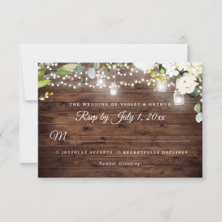 Invitation Lumières de chaîne florales rustiques Mariage RSVP