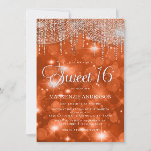 Invitation Lumières de Chaîne Orange Élégantes Bokeh Sweet 16