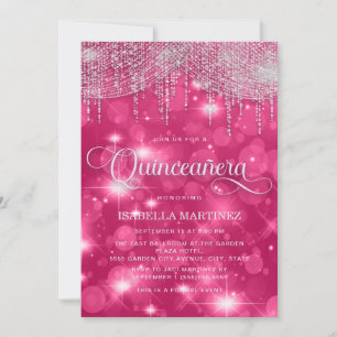 Invitation Lumières de Chaîne Rose Chaud Étincelle Quinceañer