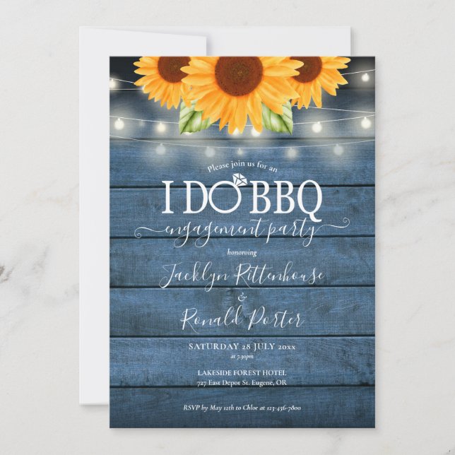 Invitation Lumières de chaîne Rustic I Do BBQ Fleur de Tourne (Devant)