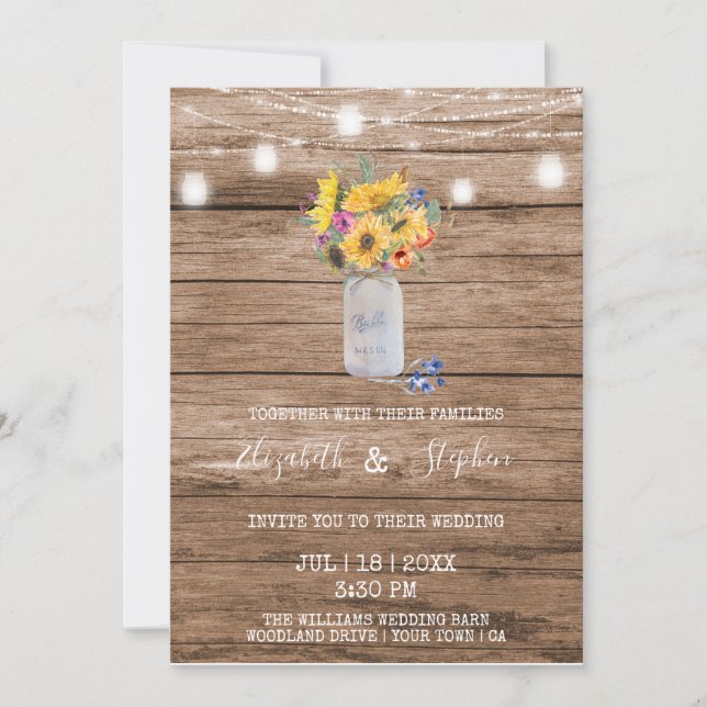 Invitation Lumières de Chaîne Rustiques et Mariage au Pot Mas (Devant)