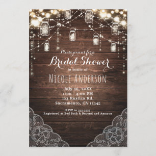 Invitation Lumières de Chaîne Rustiques Pots de Maçon Lace Gl