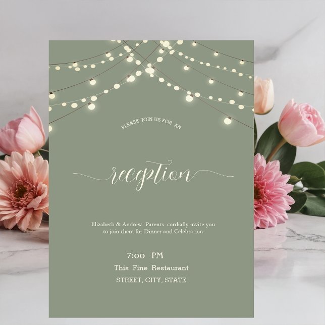 Invitation Lumières de chaîne simples Mariage Vert Sauge (Créateur téléchargé)