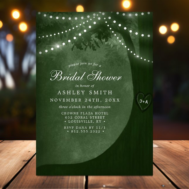 Invitation Lumières de corde d'arbre rustique vert Mariage (Créateur téléchargé)