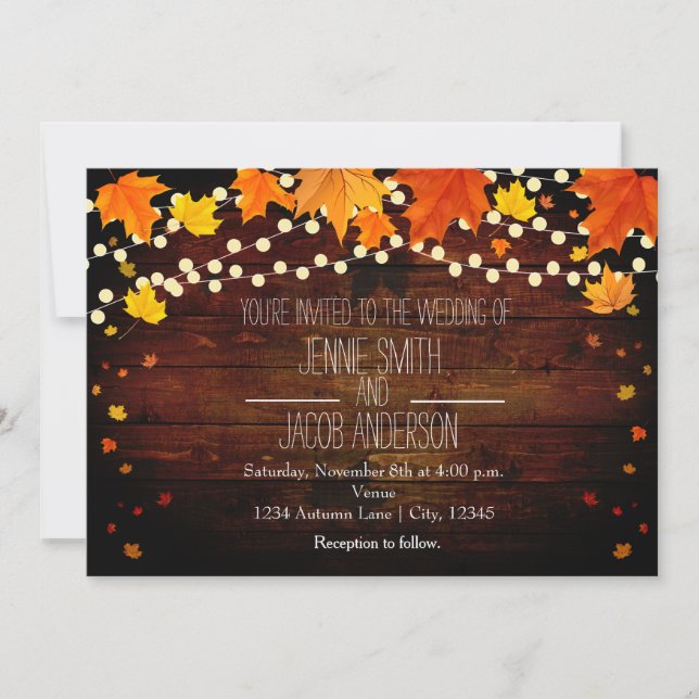 Invitation Lumières de corde d'automne de Tomber Bois Invitat (Devant)