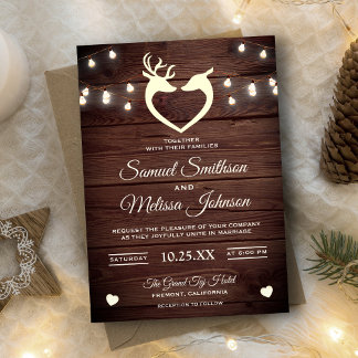 Invitation Lumières de corde de cœur de cerf Mariage rustique