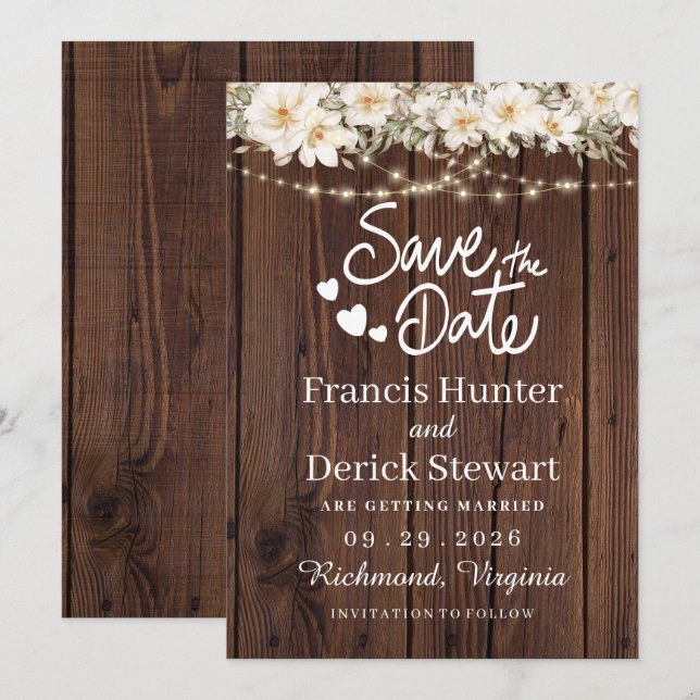 Invitation Lumières de corde de feuille rustique Bois Sauver  (Devant / Derrière)