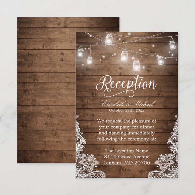 Invitation Lumières de corde de pot de maçon en bois rustique (Devant / Derrière)