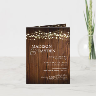 Invitation Lumières de corde en bois rustique 3 Photos QR Cod