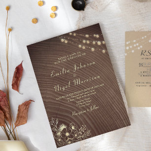 Invitation Lumières de corde en bois rustique mariage vintage
