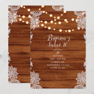 Invitation Lumières de corde et dentelle de bois rustique pou