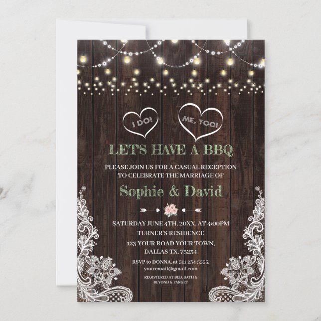 Invitation Lumières de corde florales rose en dentelle Barn J (Devant)