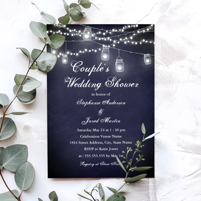 Invitation Lumières de corde rustiques de marine pour mariage (Créateur téléchargé)