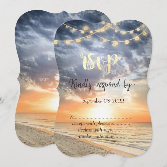 Invitation Lumières de cordes de lever de soleil de plage Coq (Devant / Derrière)