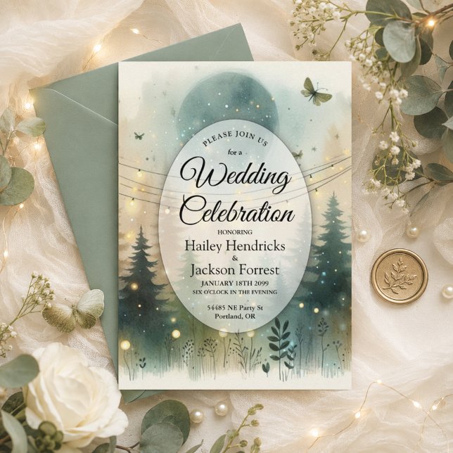 Invitation Lumières de Fée de Mariage de Forêt de Pin Fantais (Créateur téléchargé)