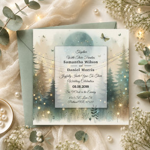 Invitation Lumières de Fée de Mariage Forêt de Pin Capriceuse