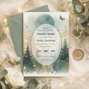 Invitation Lumières de Fée de Mariage Forêt de Pin Capriceuse