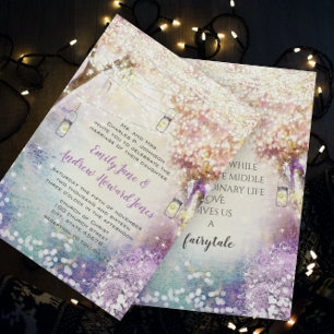 Invitation Lumières de fée rose violet bleu mariage bohème fo