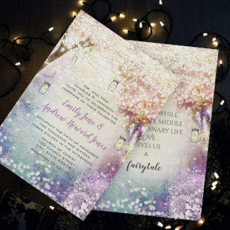 Invitation Lumières de fée rose violet bleu mariage bohème fo