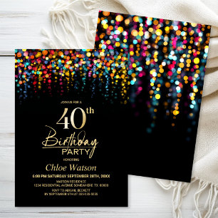 Invitation Lumières de fête colorées Bokeh pour les 40 ans