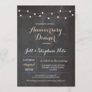 Invitation Lumières de fête d'anniversaire de mariage rustiqu