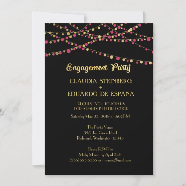 Invitation Lumières de fête - Rose foncé / Rose + Or (Devant)