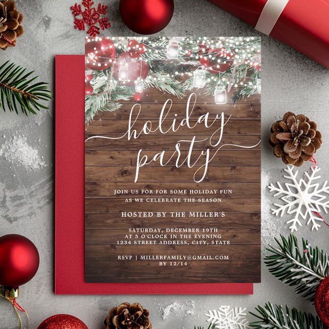 Invitation Lumières de feuillage festif de Noël rustique pour (Créateur téléchargé)