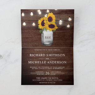 Invitation Lumières de ficelle de jar Mason Tournesols QR Cod