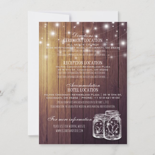 Invitation Lumières de ficelle de pot de maçon en bois rustiq (Devant)