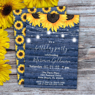 Invitation Lumières de ficelle de tournesols Fête d'anniversa