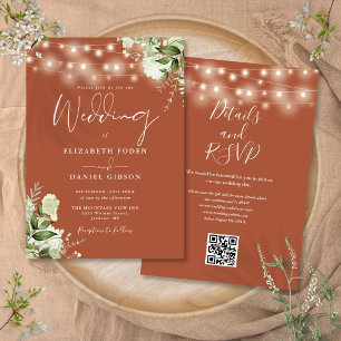 Invitation Lumières de ficelle en terre cuite Code QR Floral 