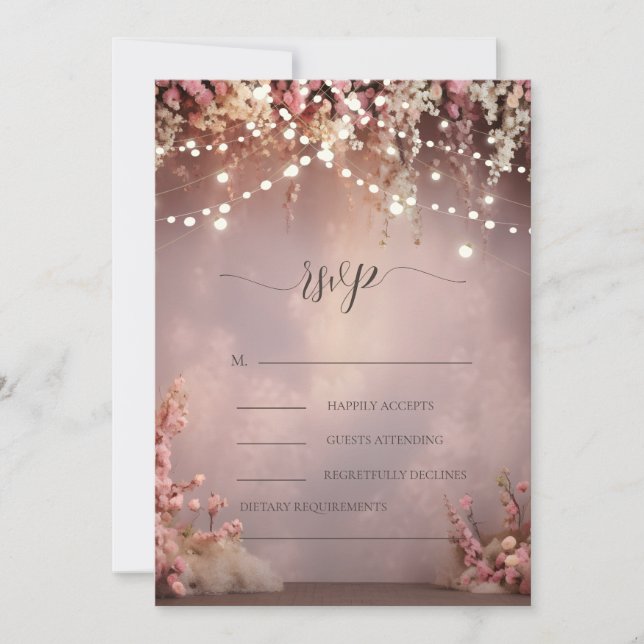 Invitation Lumières de fleurs roses pour mariage RSVP   (Devant)