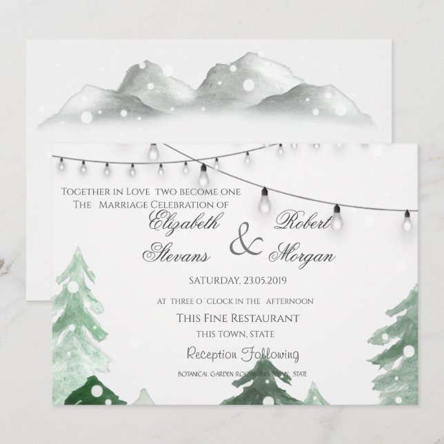Invitation Lumières de forêt de bois pour mariage (Devant / Derrière)