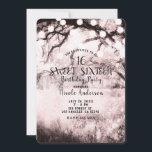 Invitation Lumières de forêt enchantée rose vintage Sweet 16<br><div class="desc">Cartes d'invitation d'arbre de forêt enchantée. Personnalisez pour tout événement.</div>